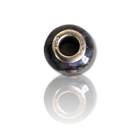 Pandora-like Black Abstract Murano Glass Charm 925 Sterling Silver Core - Picture 2 of 16